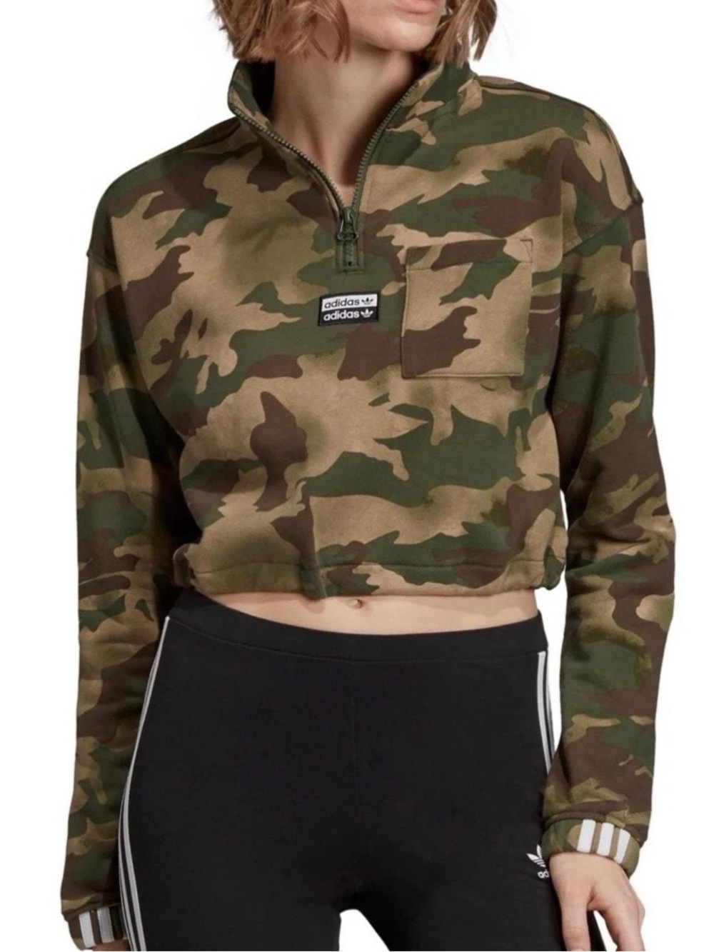 Adidas Originals Half-Zip Cropped Camo Sweatshirt Women’s Small  Pullover